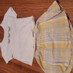 White Butterfly Kids T-Shirt And Yellow Plaid Skirt